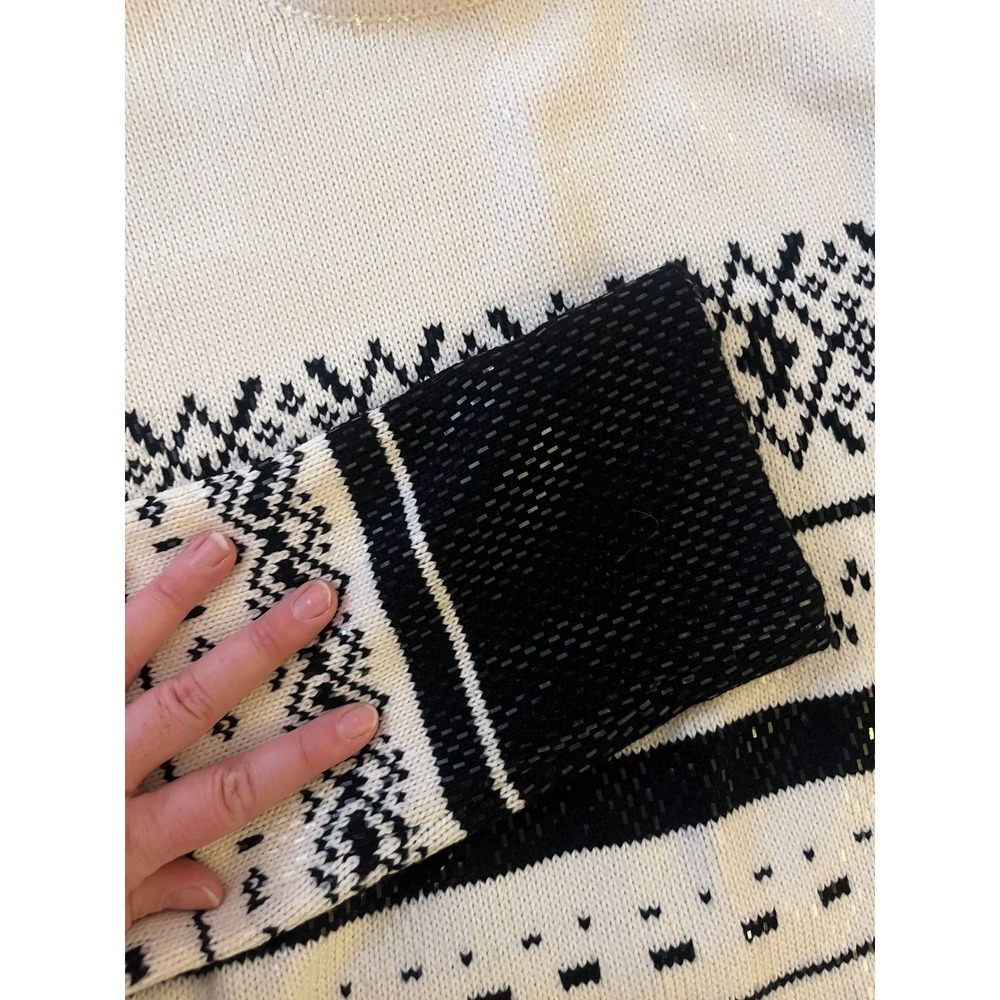 St John Collection Women's Knit Sweater Black White Sequined Skirt Set- Size M - Picture 7 of 9